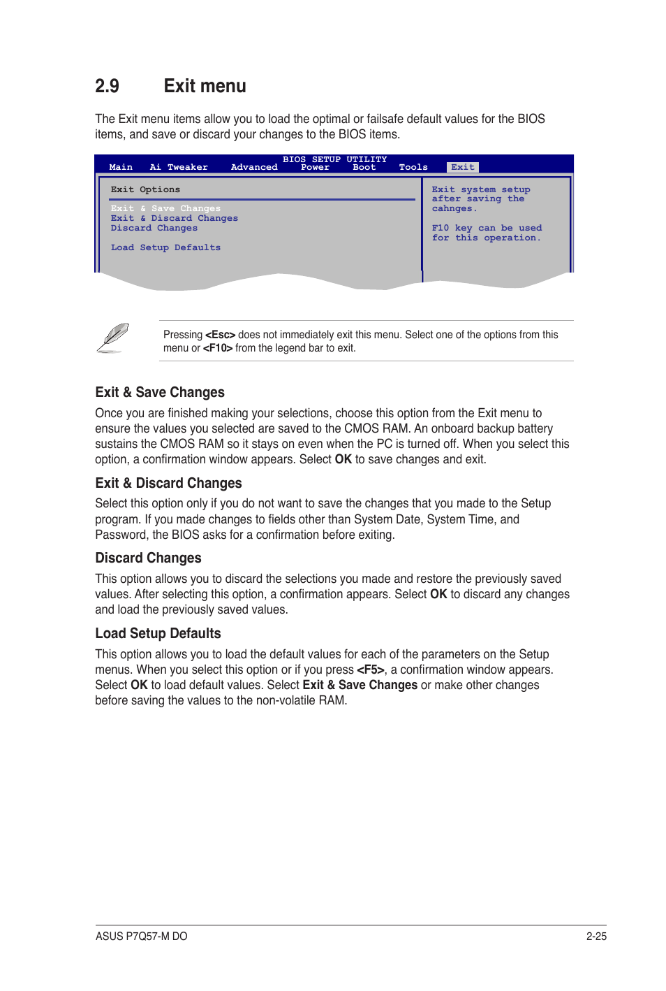 9 exit menu, Exit menu -25 | Asus P7Q57-M DO User Manual | Page 55 / 56