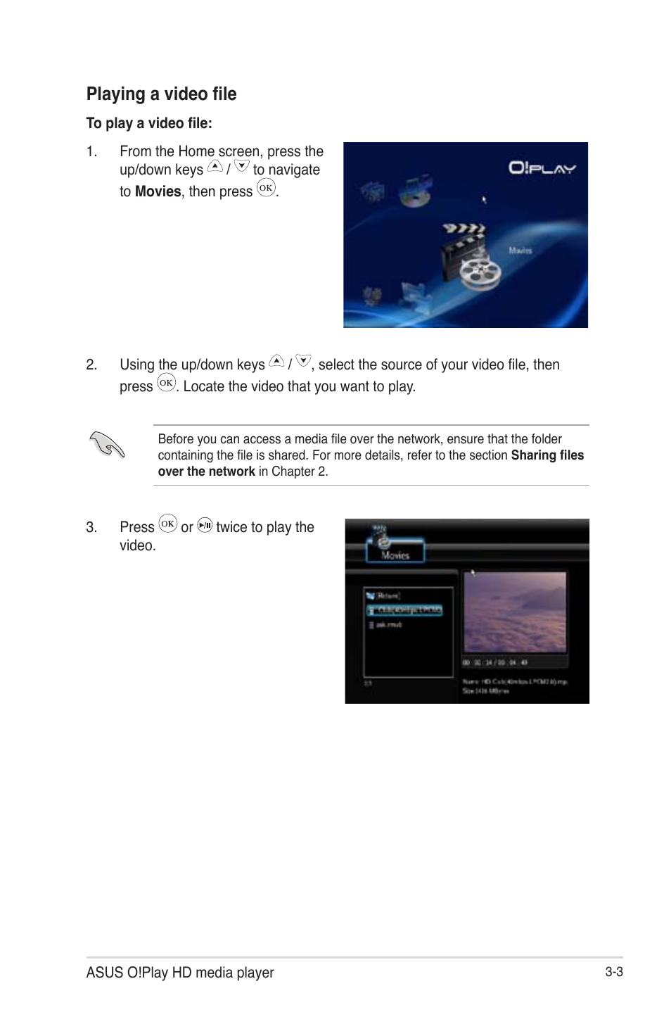 Playing a video file, Playing a video file -3 | Asus O!Play HDP-R1 User Manual | Page 26 / 45