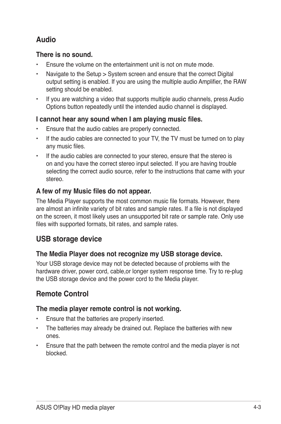 Audio, Usb storage device, Remote control | Audio -3 usb storage device -3 remote control -3 | Asus O!Play HDP-R1 User Manual | Page 36 / 45