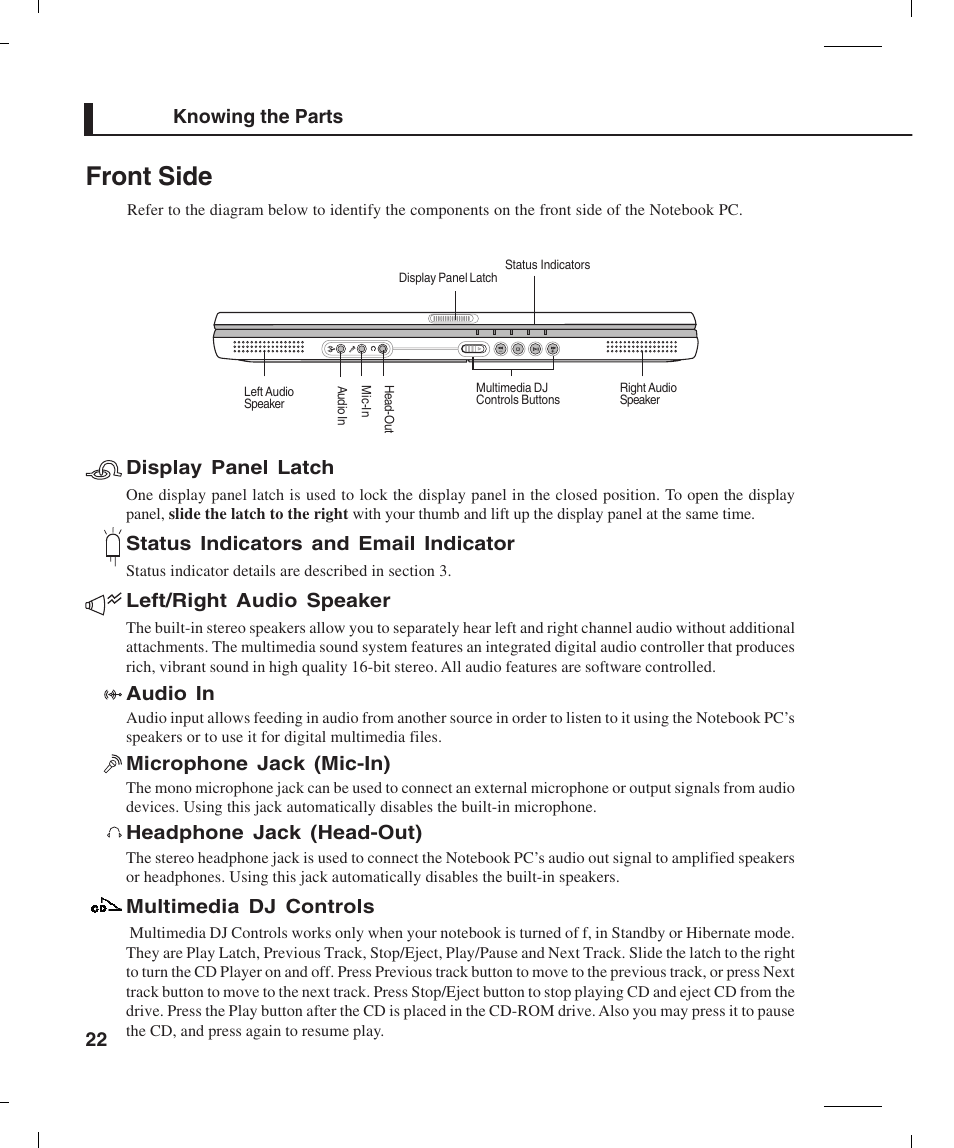 Front side | Asus L4E User Manual | Page 22 / 57