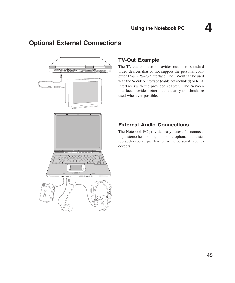 Optional external connections | Asus L4E User Manual | Page 45 / 57