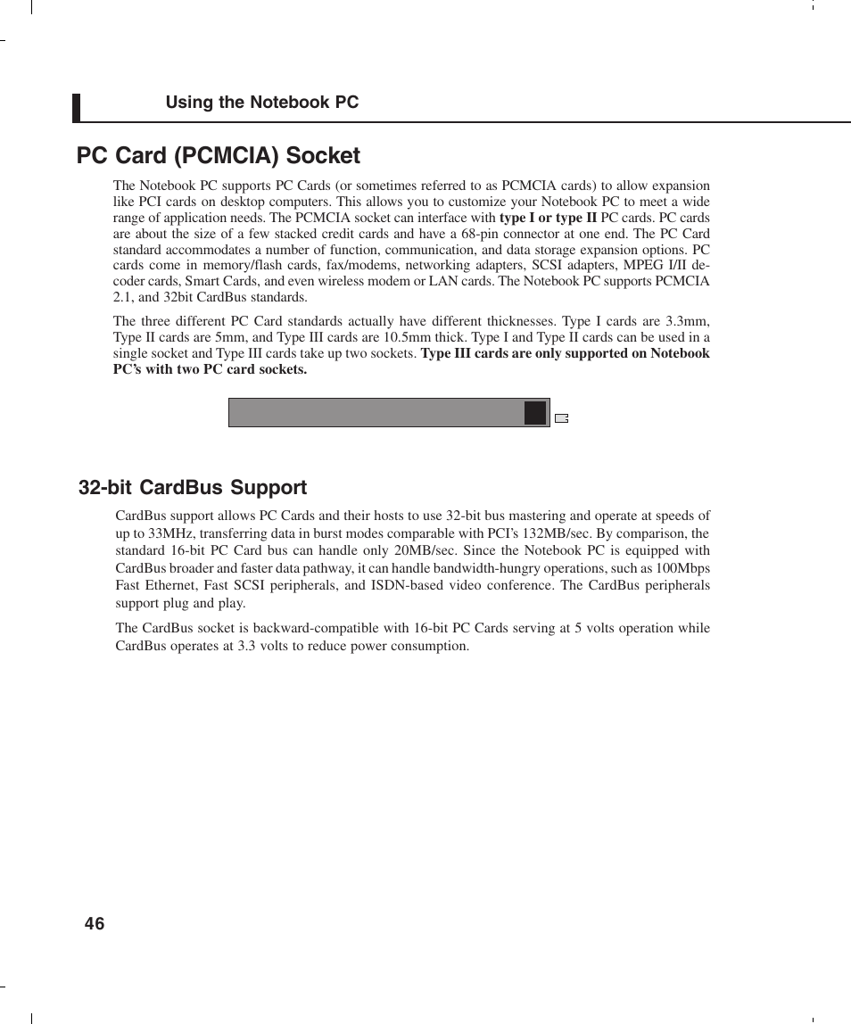 Pc card (pcmcia) socket | Asus L4E User Manual | Page 46 / 57
