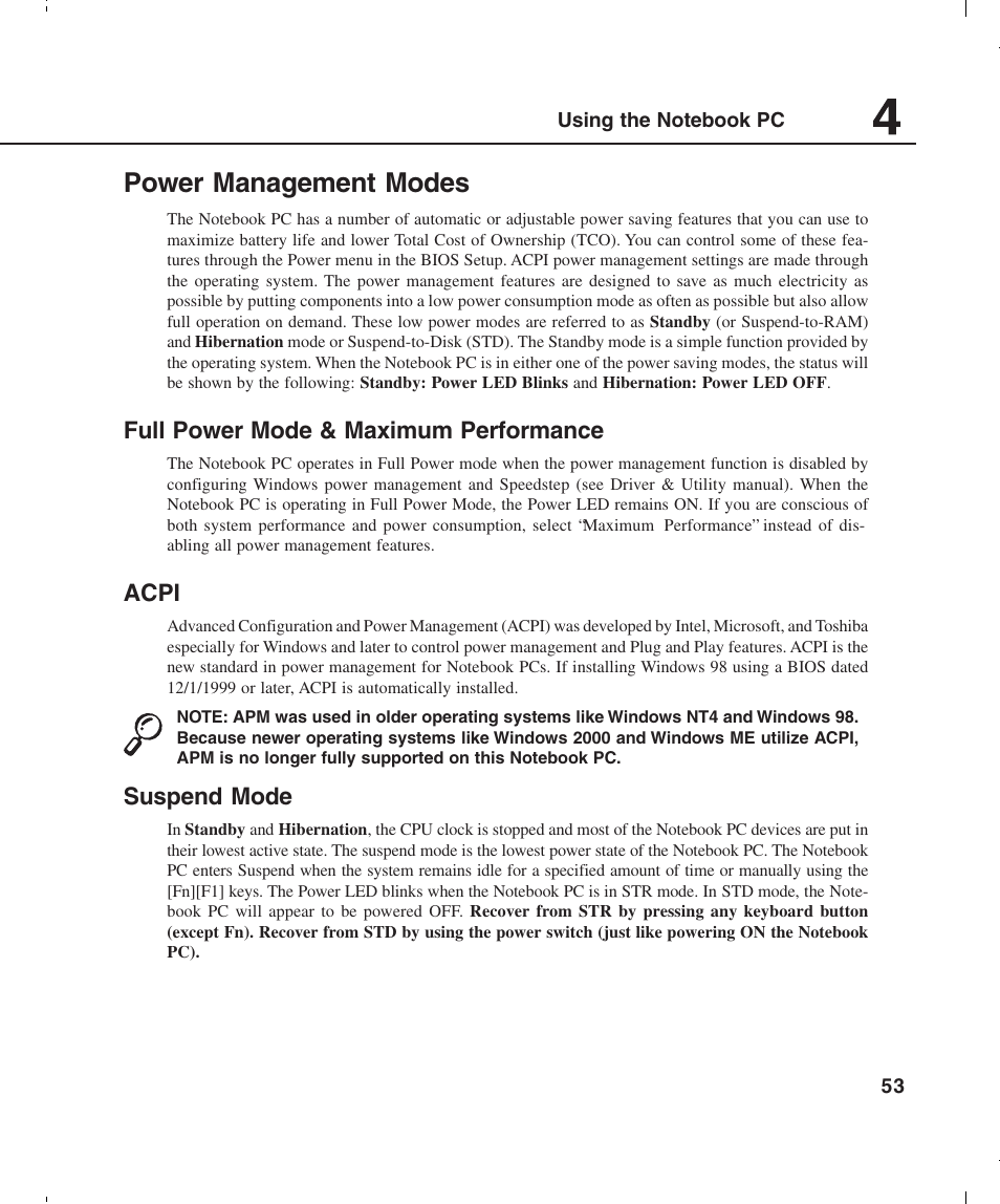 Power management modes | Asus L4E User Manual | Page 53 / 57