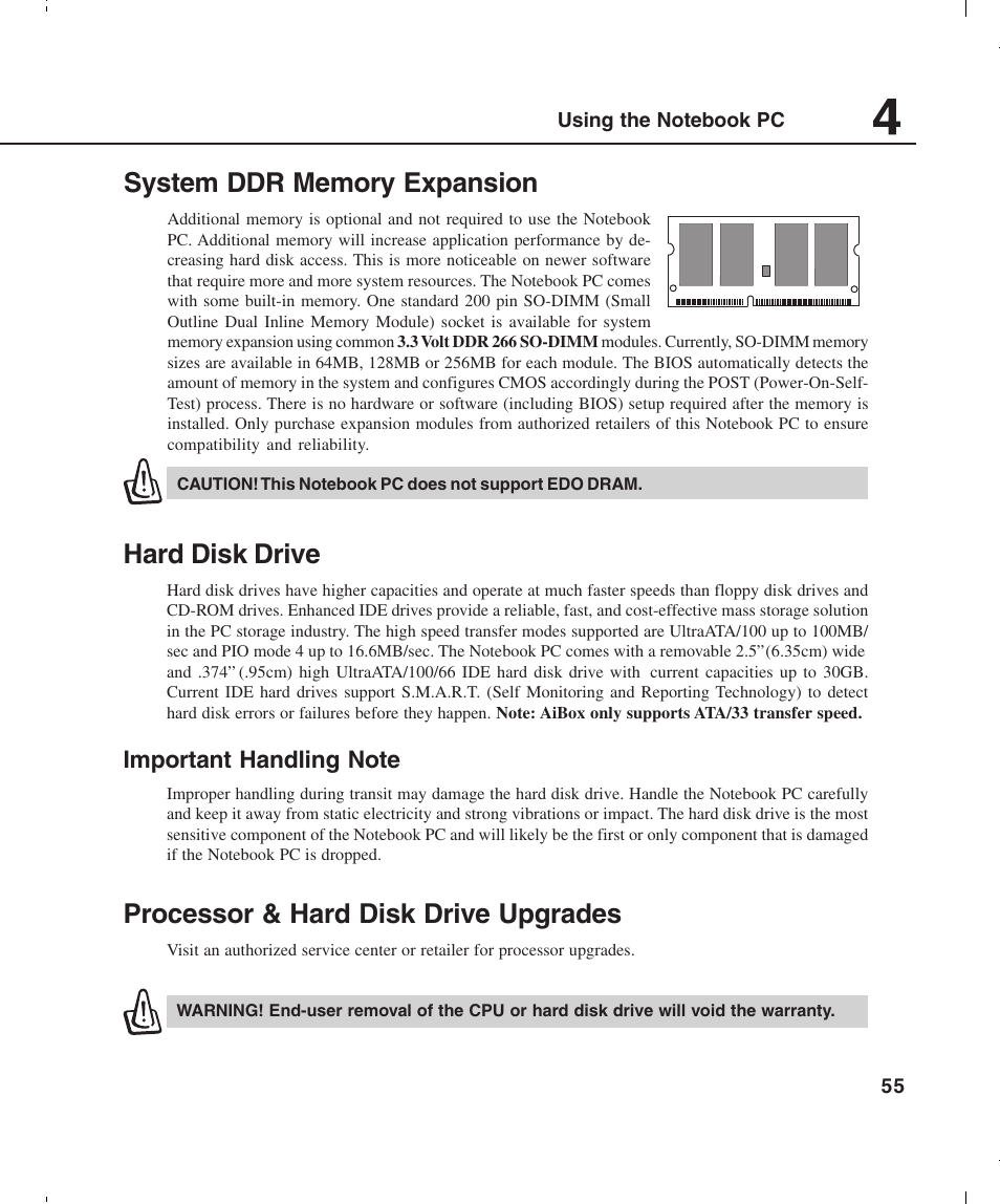 Hard disk drive, Processor & hard disk drive upgrades | Asus L4E User Manual | Page 55 / 57