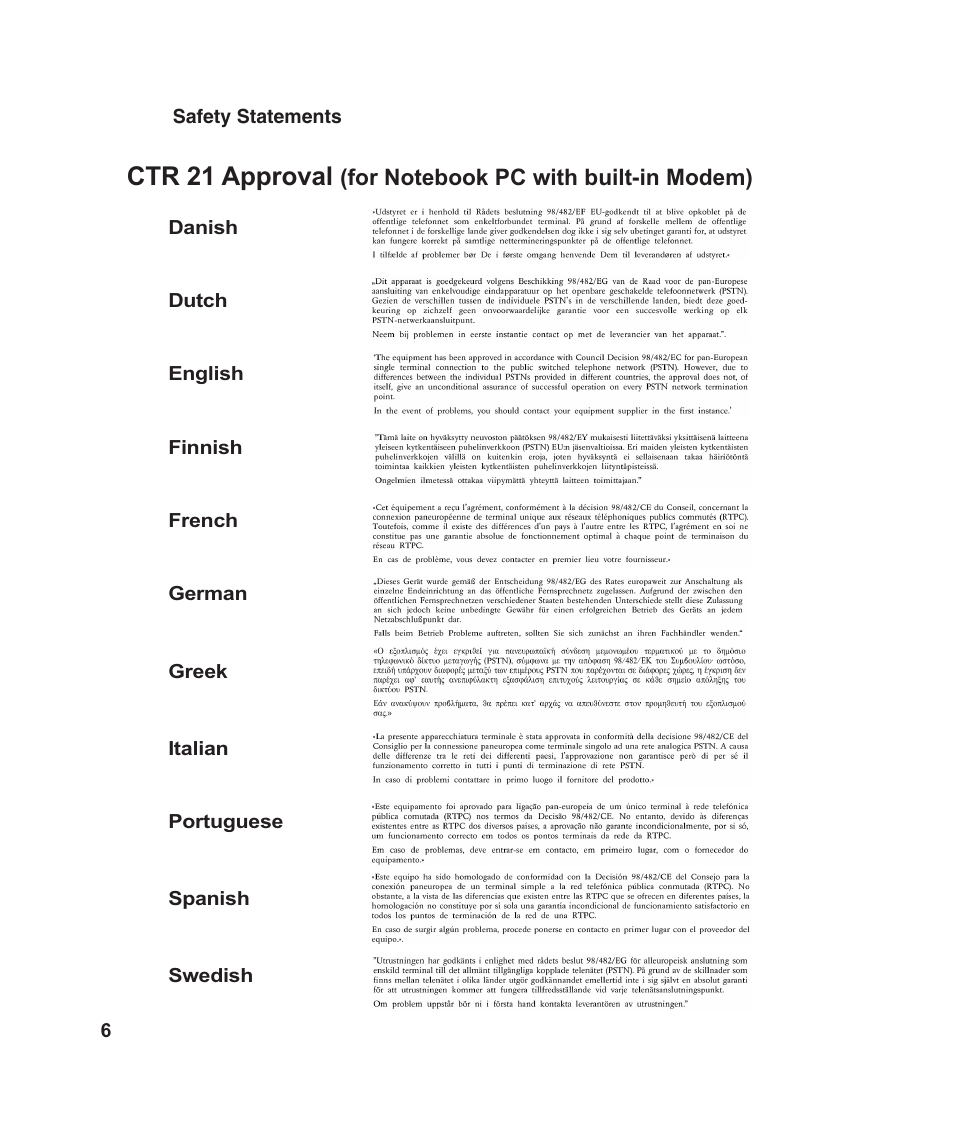 Ctr 21 approval | Asus L4E User Manual | Page 6 / 57