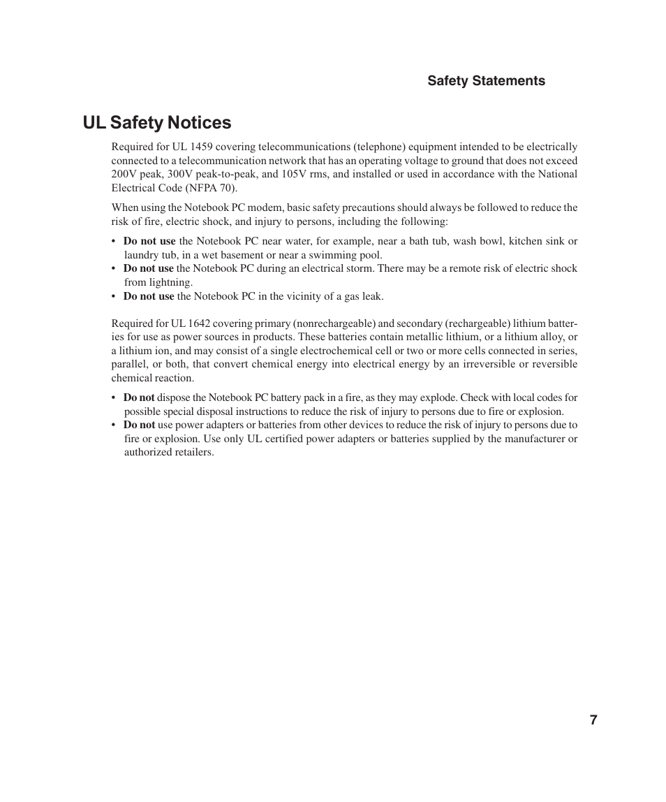 Ul safety notices | Asus L4E User Manual | Page 7 / 57