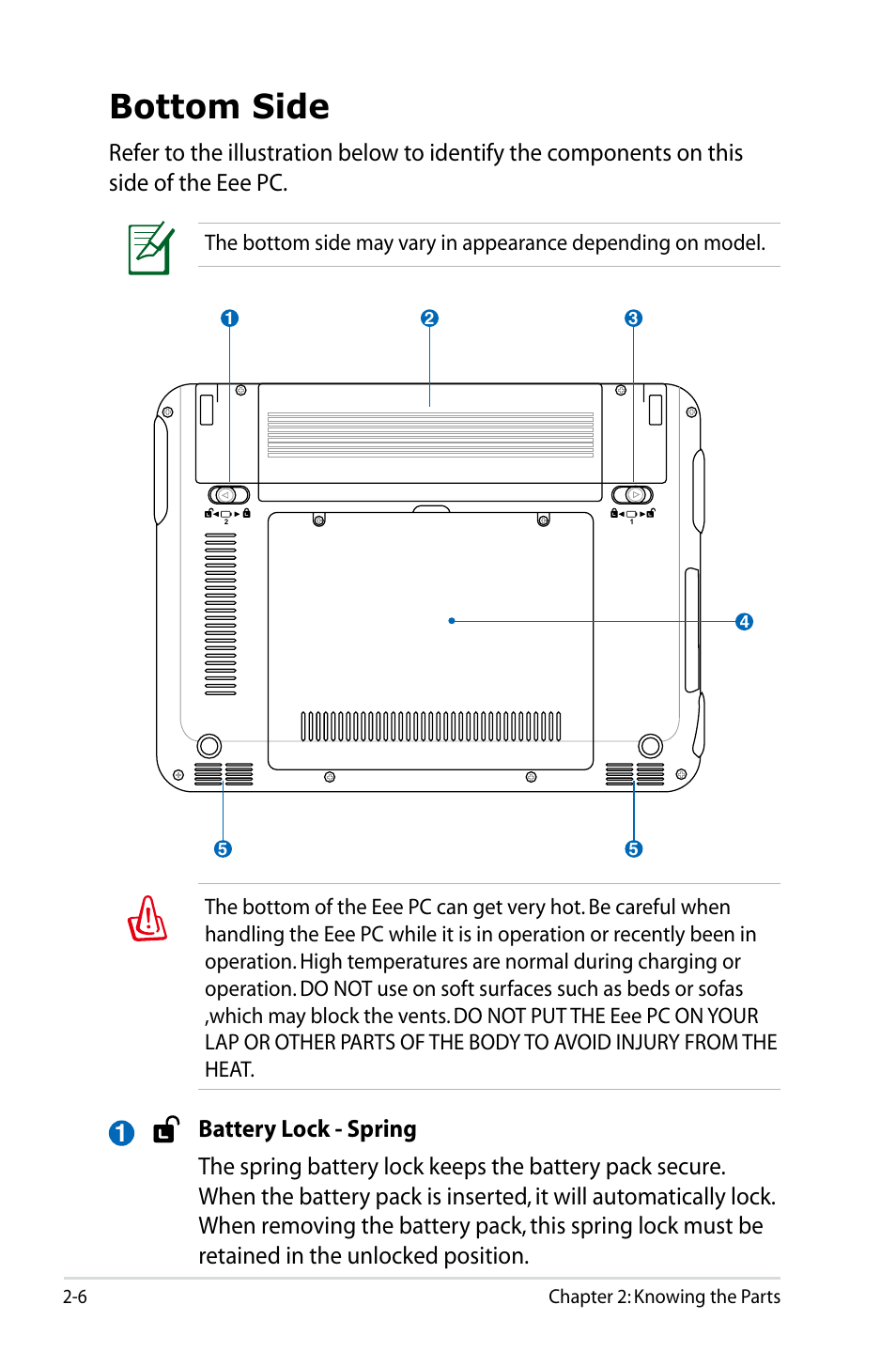 Bottom side | Asus Eee PC 901/Linux User Manual | Page 16 / 68