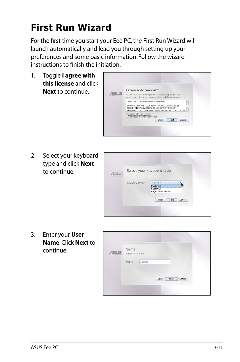 First run wizard | Asus Eee PC 901/Linux User Manual | Page 33 / 68