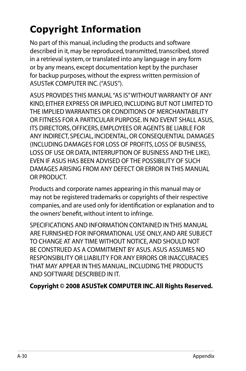 Copyright information | Asus Eee PC 901/Linux User Manual | Page 66 / 68
