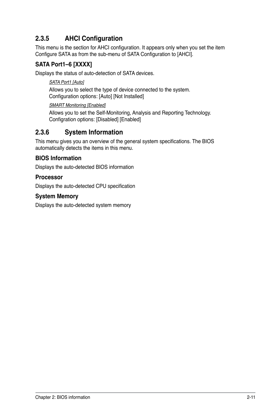 5 ahci configuration, 6 system information, Ahci configuration -11 | System information -11 | Asus P7P55 LX/JOOYON/SI User Manual | Page 53 / 70