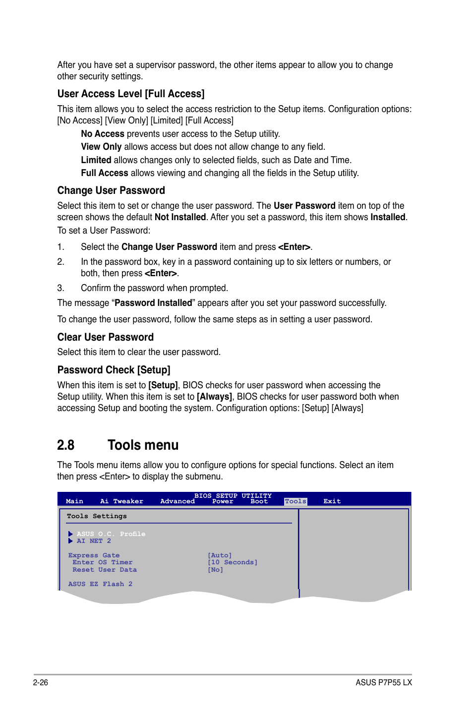 8 tools menu, Tools menu -26 | Asus P7P55 LX/JOOYON/SI User Manual | Page 68 / 70