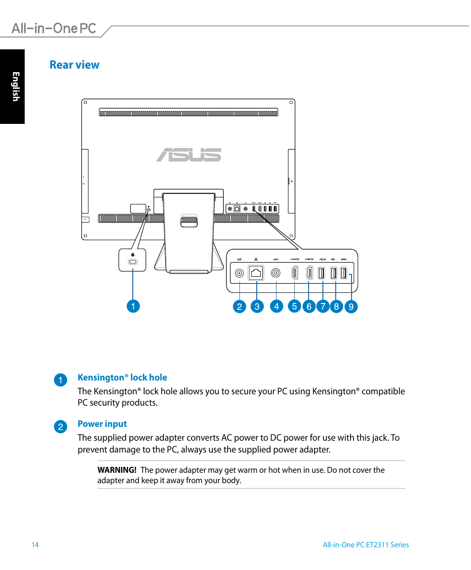 Rear view | Asus ET2311IUTH User Manual | Page 14 / 68