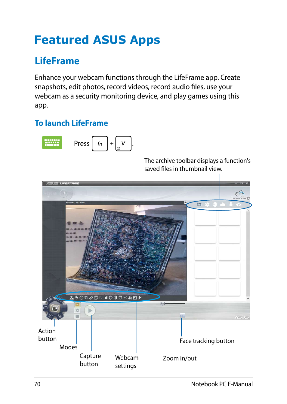 Featured asus apps, Lifeframe | Asus X551CA User Manual | Page 70 / 114