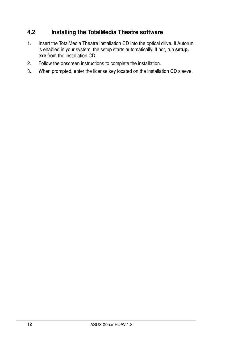 2 installing the totalmedia theatre software | Asus Xonar HDAV1.3 User Manual | Page 18 / 100