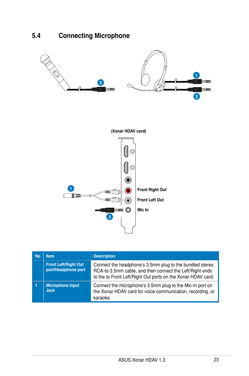 4 connecting microphone | Asus Xonar HDAV1.3 User Manual | Page 29 / 100