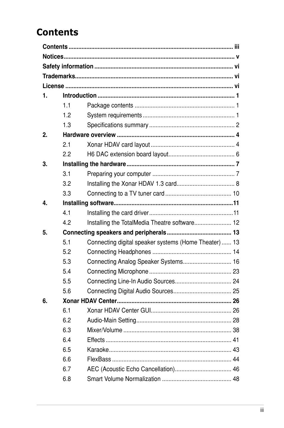 Asus Xonar HDAV1.3 User Manual | Page 3 / 100