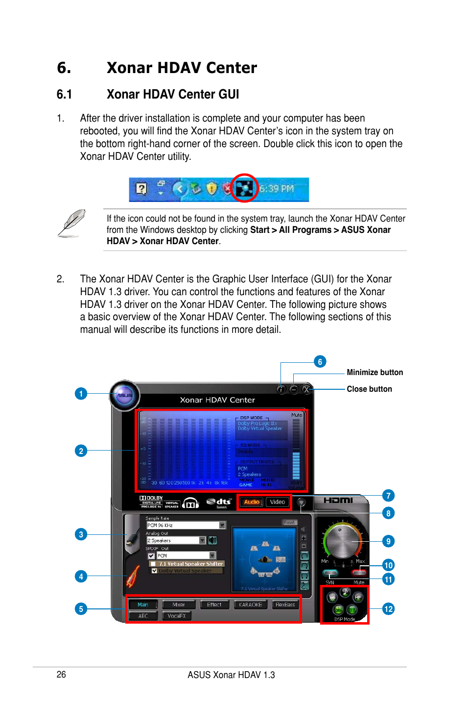 Xonar hdav center, 1 xonar hdav center gui | Asus Xonar HDAV1.3 User Manual | Page 32 / 100