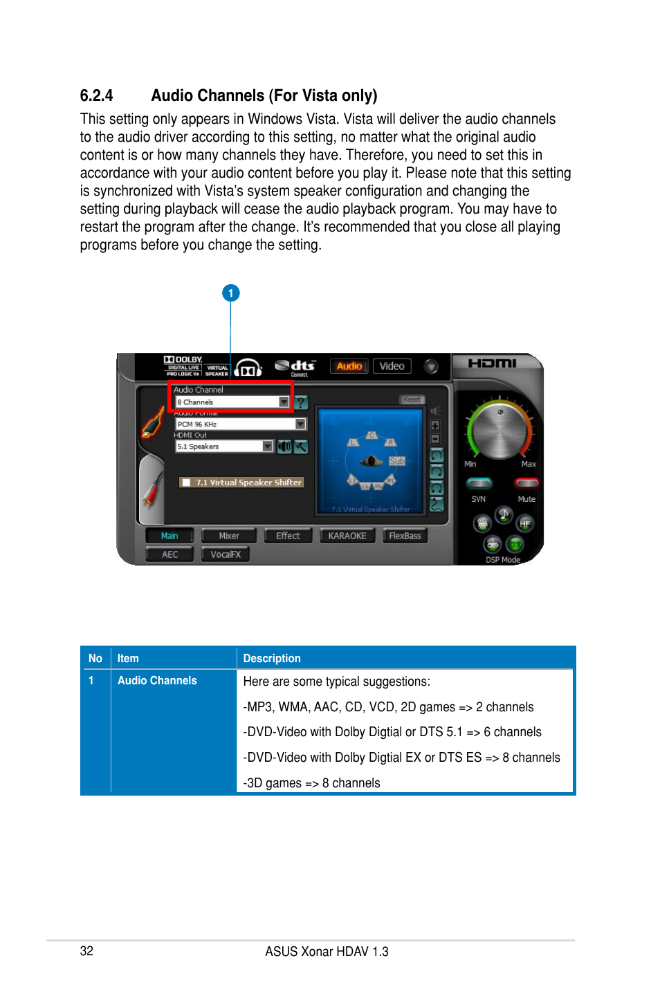 4 audio channels (for vista only) | Asus Xonar HDAV1.3 User Manual | Page 38 / 100