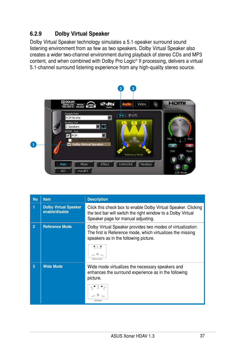 9 dolby virtual speaker | Asus Xonar HDAV1.3 User Manual | Page 43 / 100