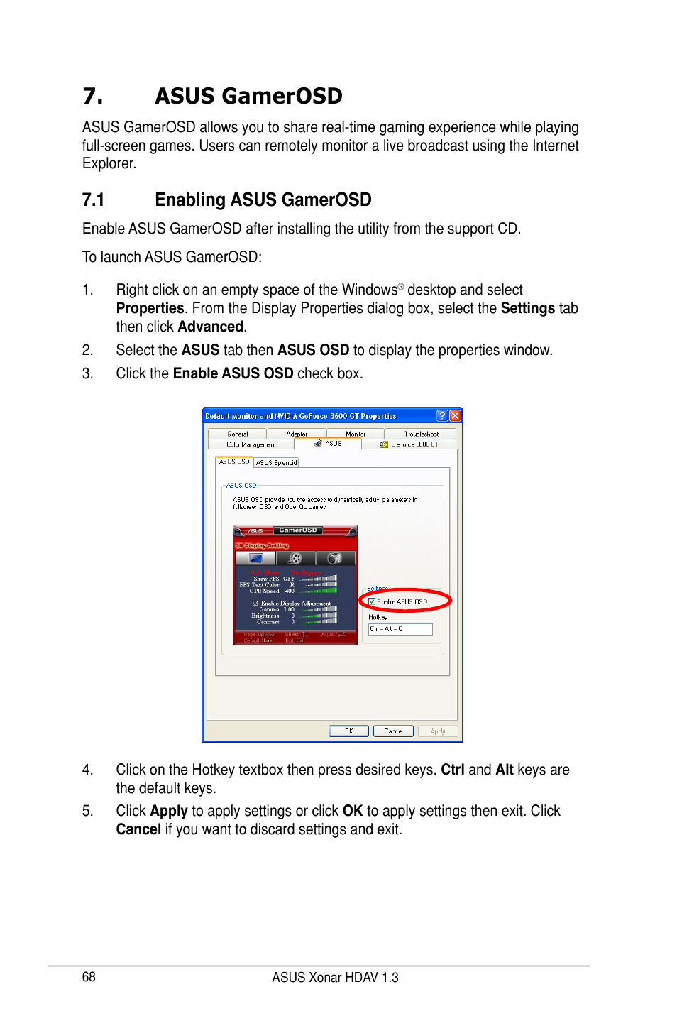 Asus gamerosd, 1 enabling asus gamerosd | Asus Xonar HDAV1.3 User Manual | Page 74 / 100