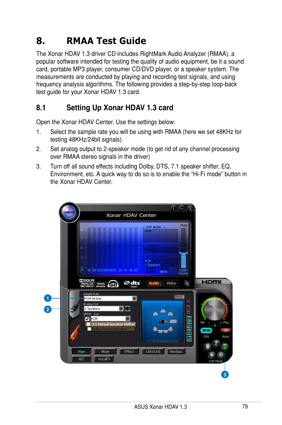 Rmaa test guide, 1 setting up xonar hdav 1.3 card | Asus Xonar HDAV1.3 User Manual | Page 85 / 100