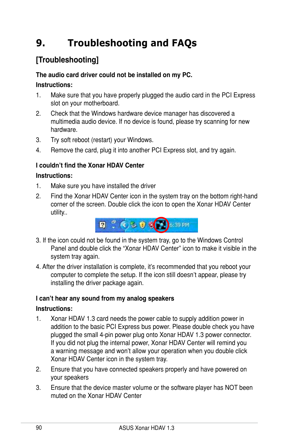 Troubleshooting and faqs, Troubleshooting | Asus Xonar HDAV1.3 User Manual | Page 96 / 100