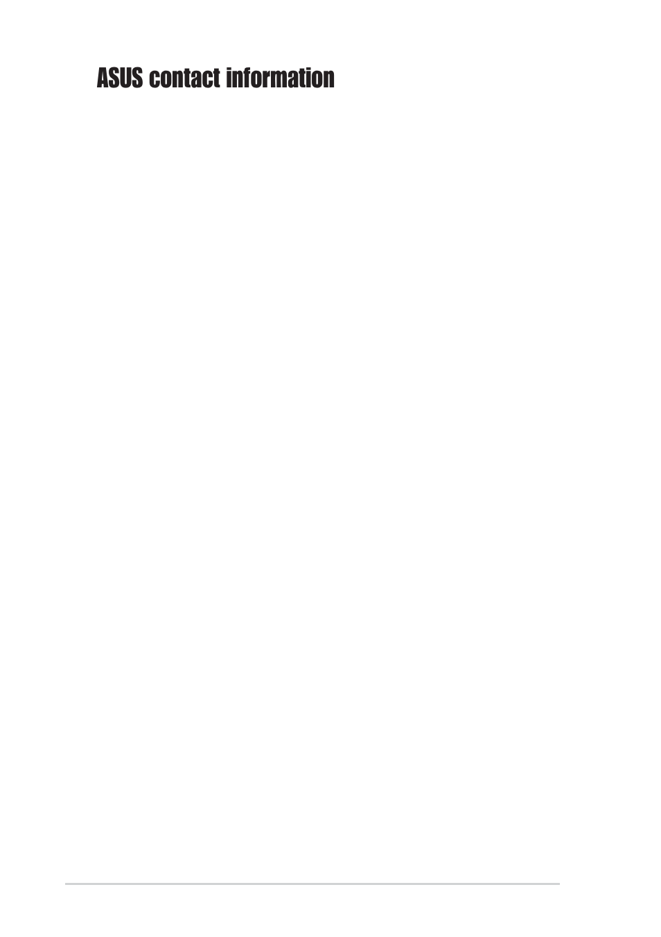 Asus contact information, Asustek computer inc. (asia-pacific), Asus computer international (america) | Asus computer gmbh (germany and austria), Asus computer (middle east and north africa) | Asus A7V600 SE User Manual | Page 8 / 84