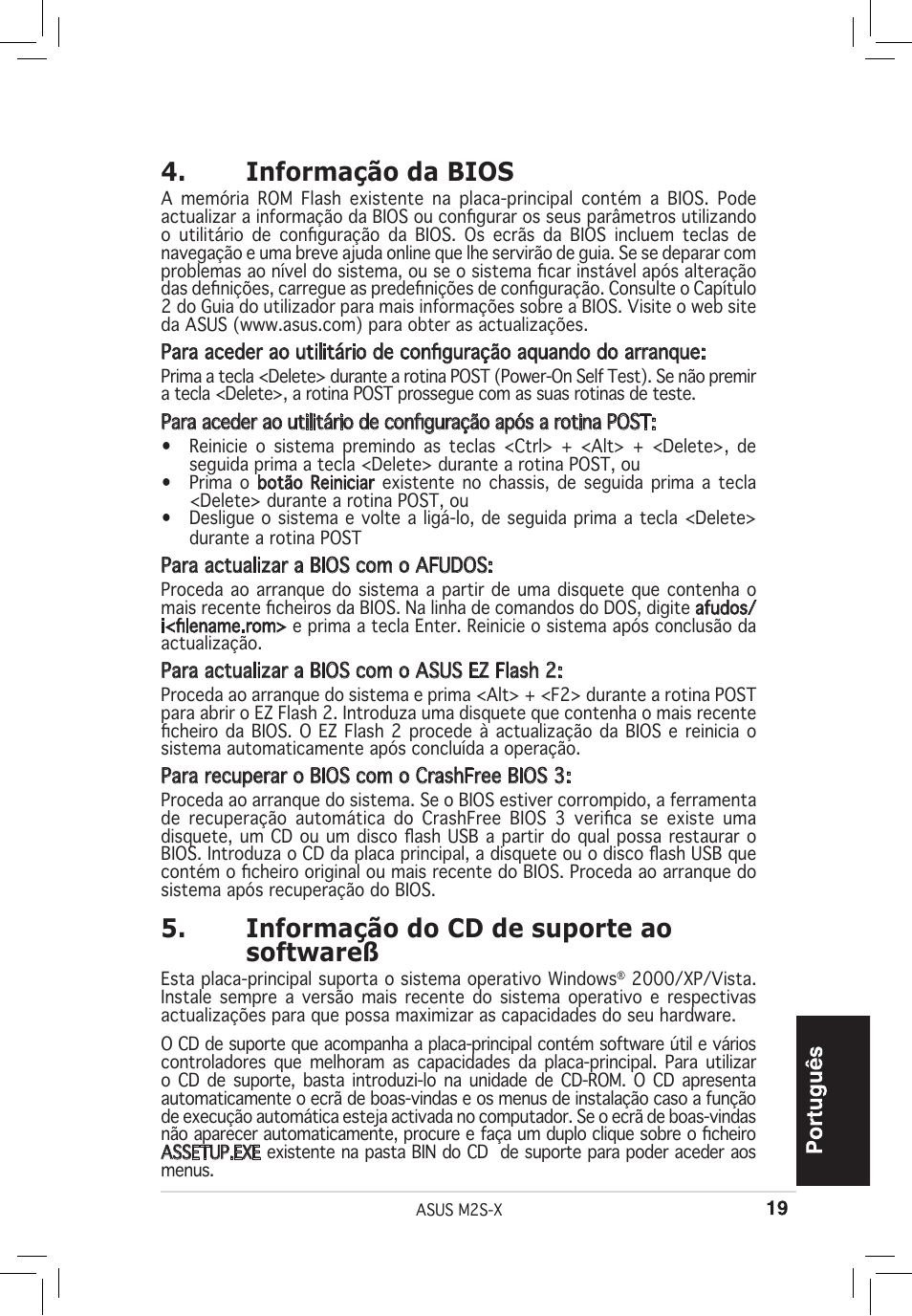 Informação da bios, Informação do cd de suporte ao softwareß | Asus M2S-X User Manual | Page 19 / 38