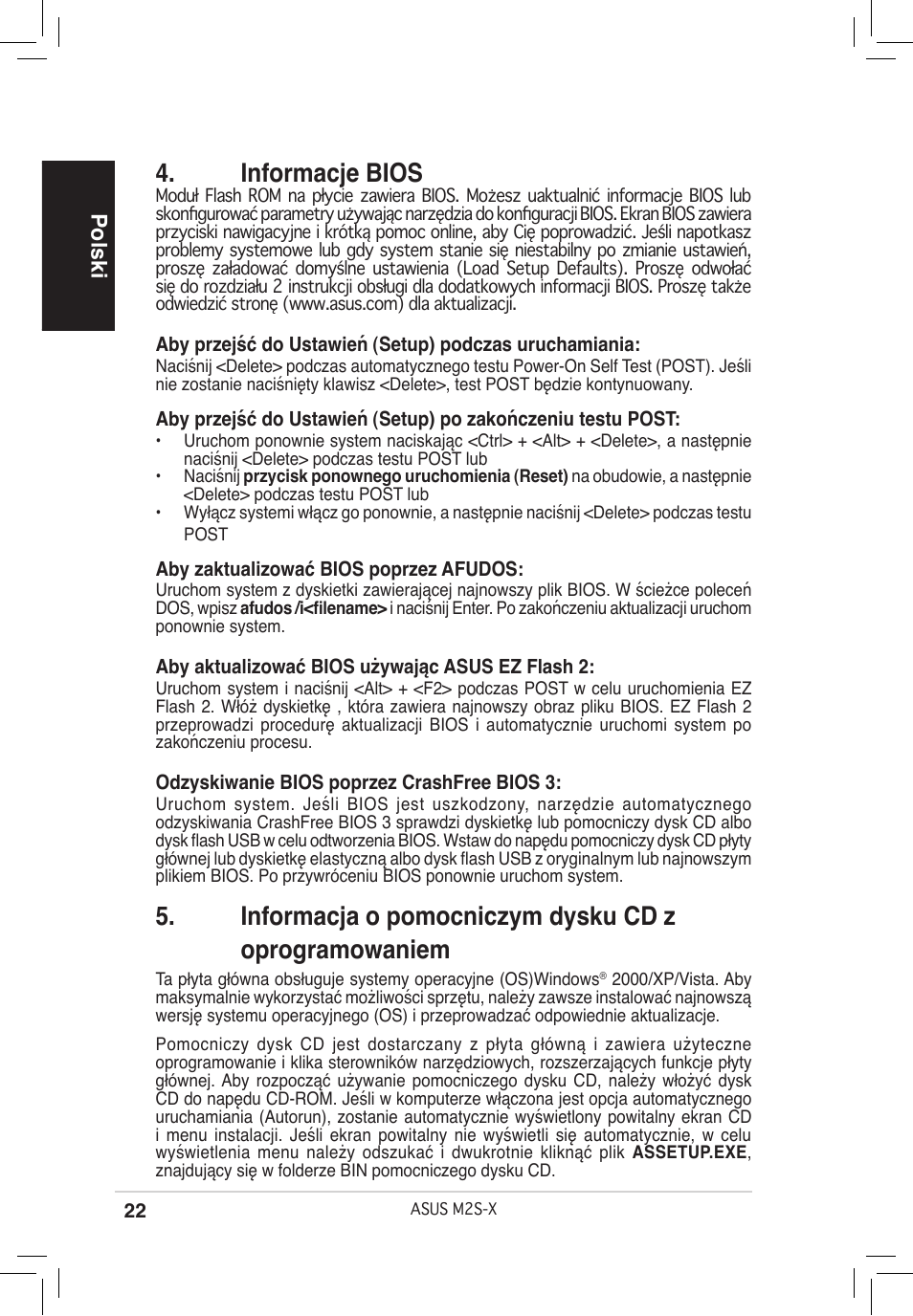Informacje bios, Polski | Asus M2S-X User Manual | Page 22 / 38
