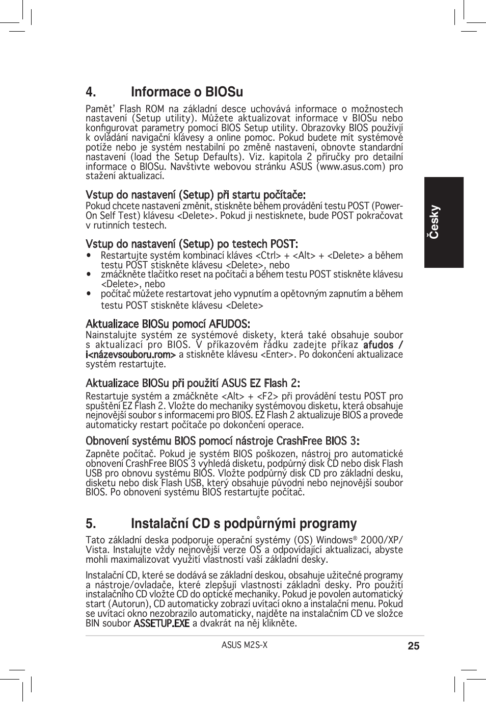 Informace o biosu, Instalační cd s podpůrnými programy, Česky | Asus M2S-X User Manual | Page 25 / 38