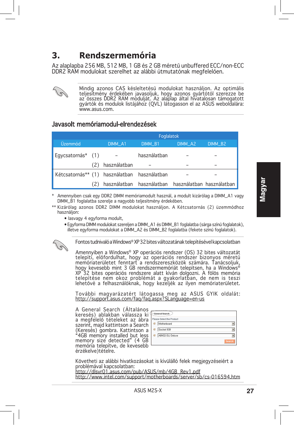 Rendszermemória, Javasolt memóriamodul-elrendezések | Asus M2S-X User Manual | Page 27 / 38