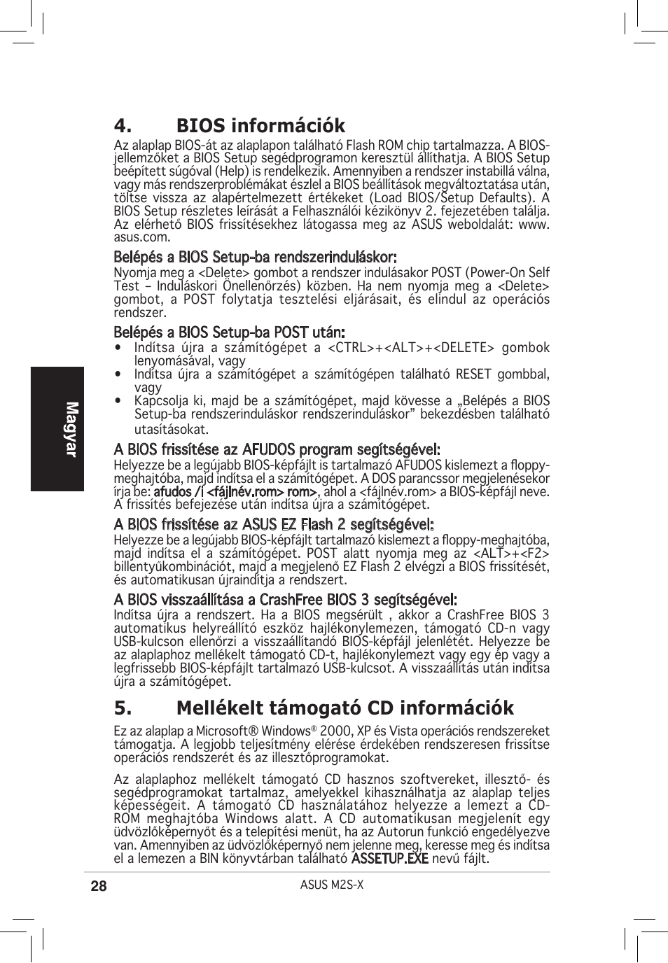 Bios információk, Mellékelt támogató cd információk | Asus M2S-X User Manual | Page 28 / 38