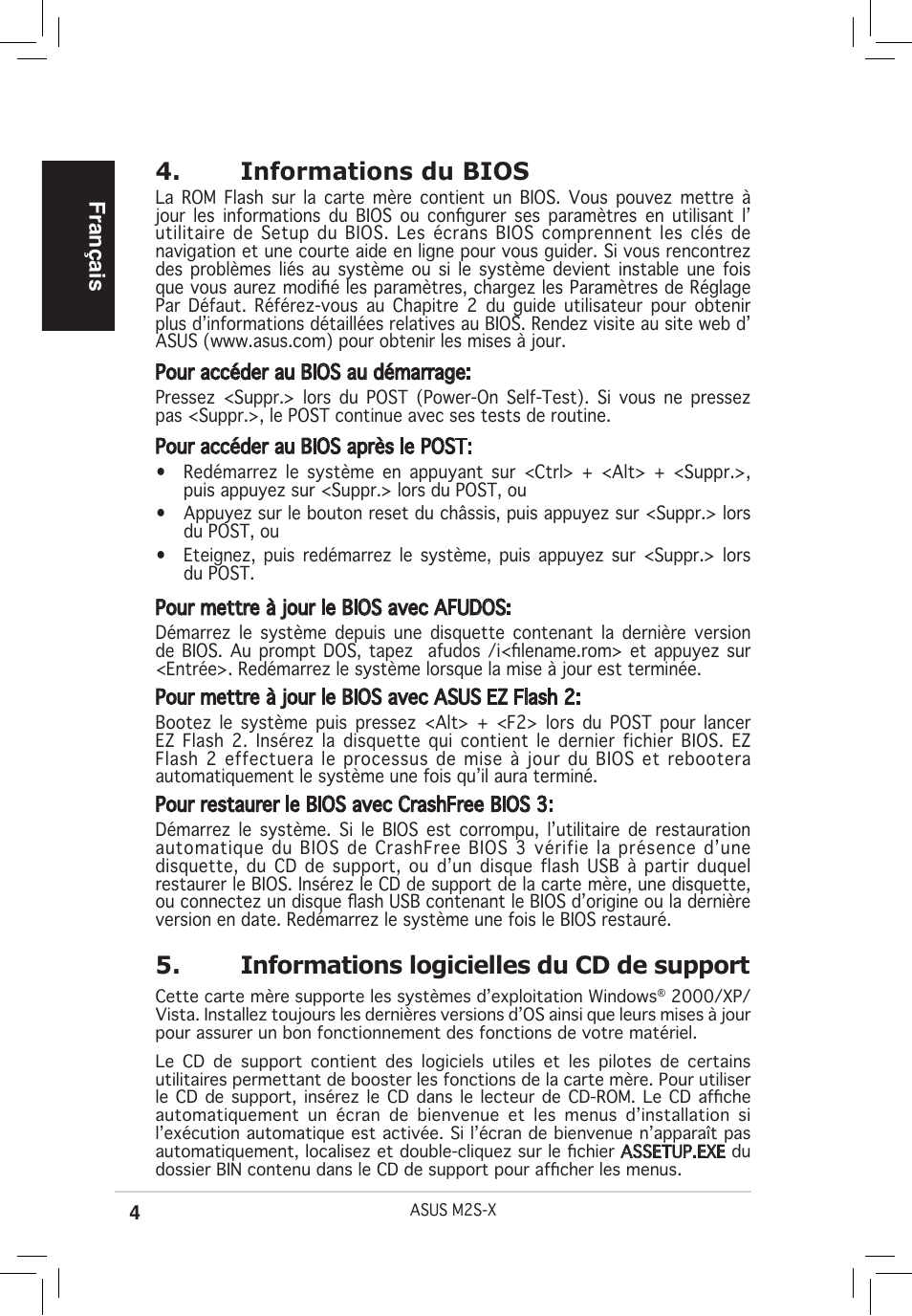 Informations du bios, Informations logicielles du cd de support, Français | Asus M2S-X User Manual | Page 4 / 38