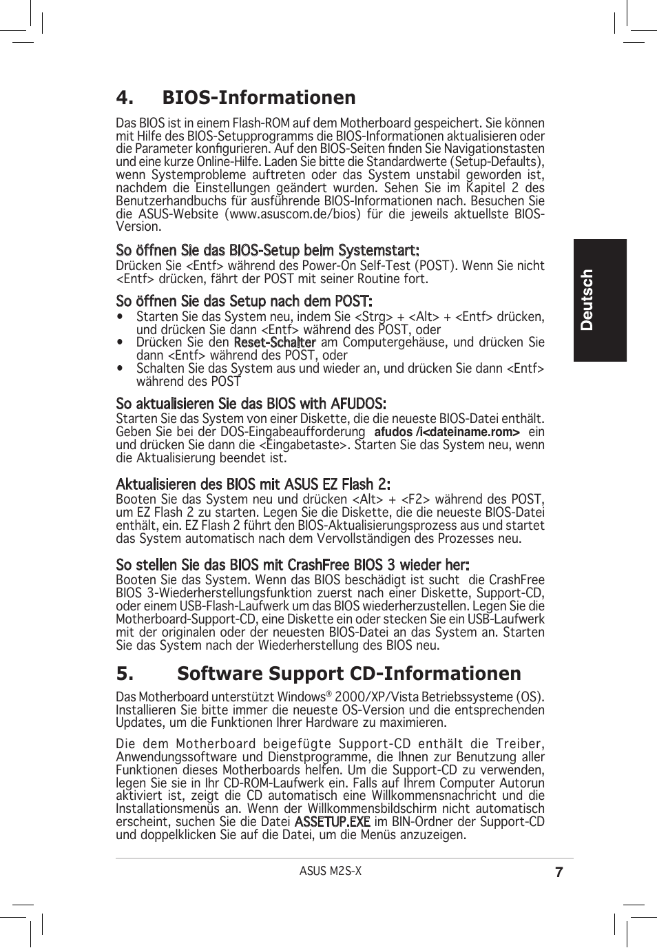 Bios-informationen, Software support cd-informationen | Asus M2S-X User Manual | Page 7 / 38