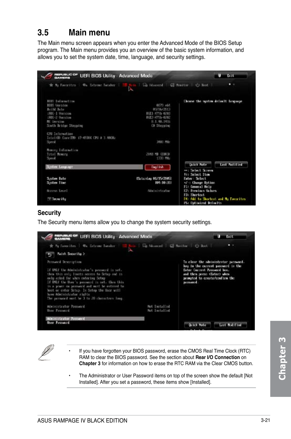 Chapter 3 3.5 main menu | Asus RAMPAGE IV BLACK EDITION User Manual | Page 111 / 222