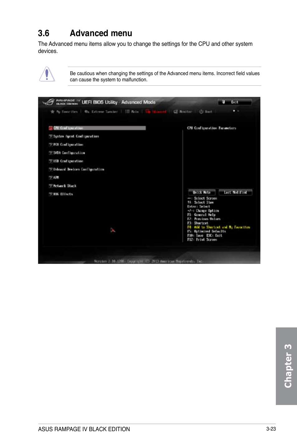 Chapter 3 3.6 advanced menu | Asus RAMPAGE IV BLACK EDITION User Manual | Page 113 / 222