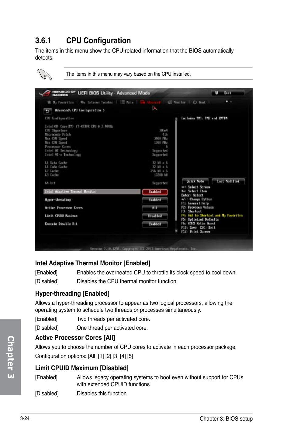 Chapter 3, 1 cpu configuration | Asus RAMPAGE IV BLACK EDITION User Manual | Page 114 / 222