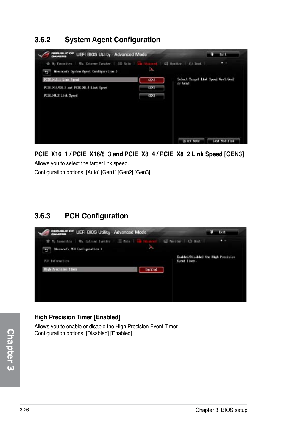 Chapter 3, 2 system agent configuration, 3 pch configuration | Asus RAMPAGE IV BLACK EDITION User Manual | Page 116 / 222