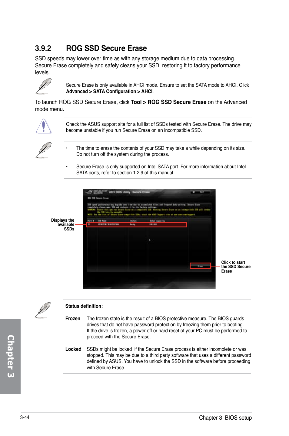 Chapter 3, 2 rog ssd secure erase | Asus RAMPAGE IV BLACK EDITION User Manual | Page 134 / 222