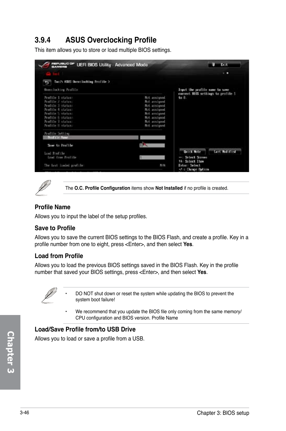 Chapter 3, 4 asus overclocking profile | Asus RAMPAGE IV BLACK EDITION User Manual | Page 136 / 222