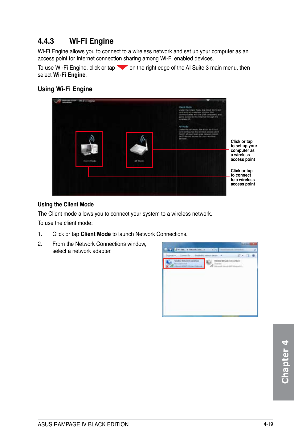 Chapter 4, 3 wi-fi engine | Asus RAMPAGE IV BLACK EDITION User Manual | Page 165 / 222