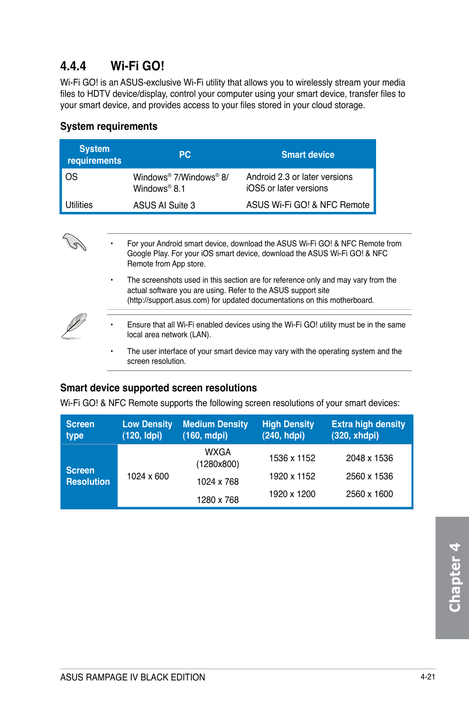 Chapter 4, 4 wi-fi go | Asus RAMPAGE IV BLACK EDITION User Manual | Page 167 / 222