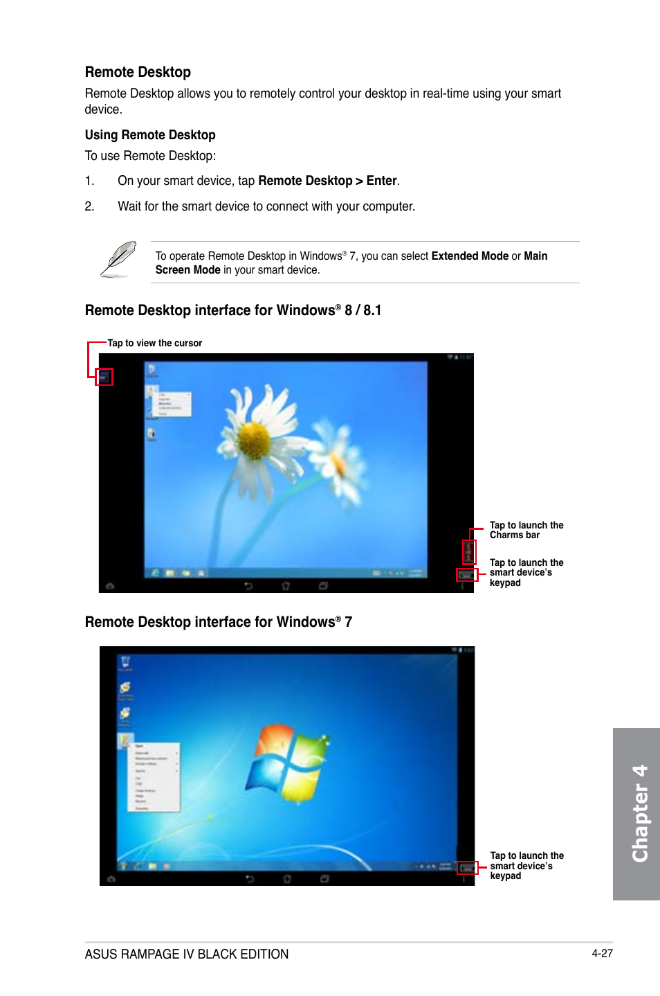 Chapter 4, Remote desktop, Remote desktop interface for windows | Asus RAMPAGE IV BLACK EDITION User Manual | Page 173 / 222