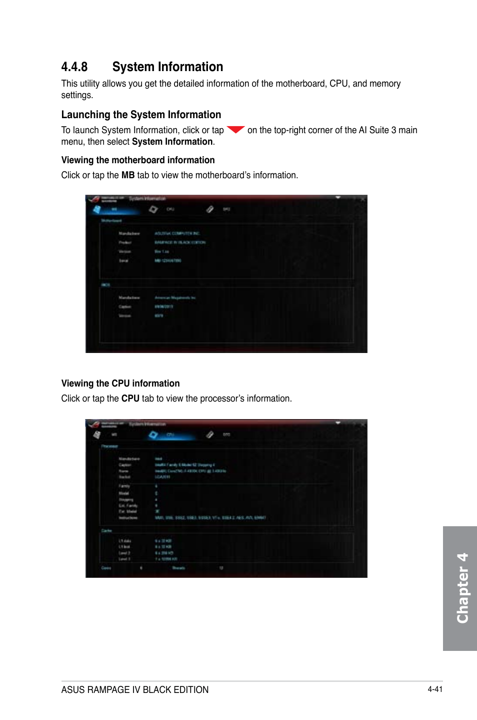 Chapter 4, 8 system information | Asus RAMPAGE IV BLACK EDITION User Manual | Page 187 / 222