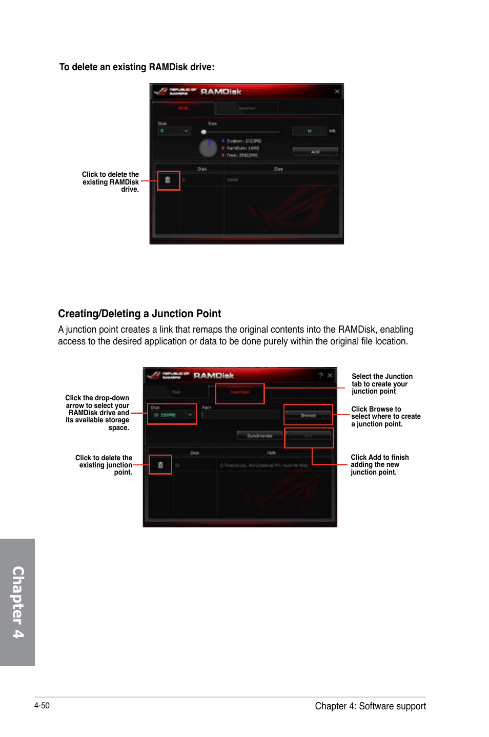 Chapter 4, Creating/deleting a junction point | Asus RAMPAGE IV BLACK EDITION User Manual | Page 196 / 222