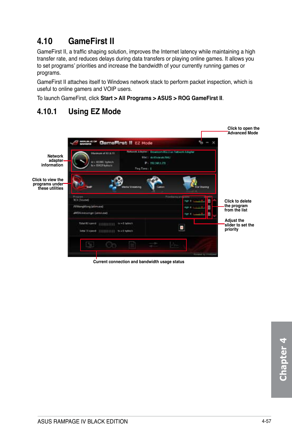 Chapter 4 4.10 gamefirst ii, 1 using ez mode | Asus RAMPAGE IV BLACK EDITION User Manual | Page 203 / 222