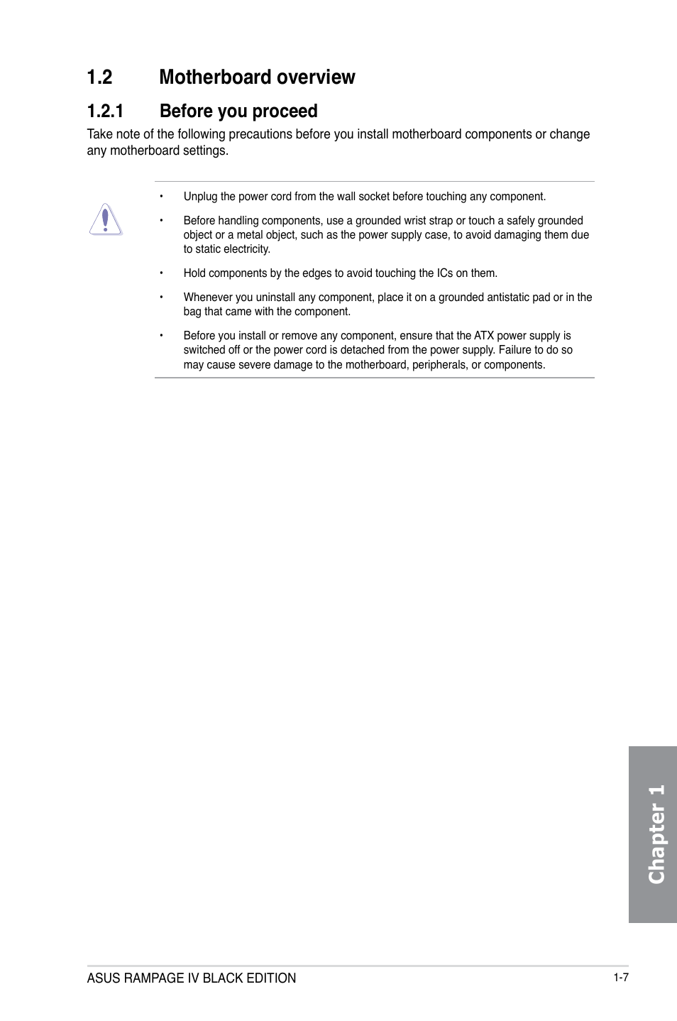 Chapter 1 1.2 motherboard overview, 1 before you proceed | Asus RAMPAGE IV BLACK EDITION User Manual | Page 23 / 222