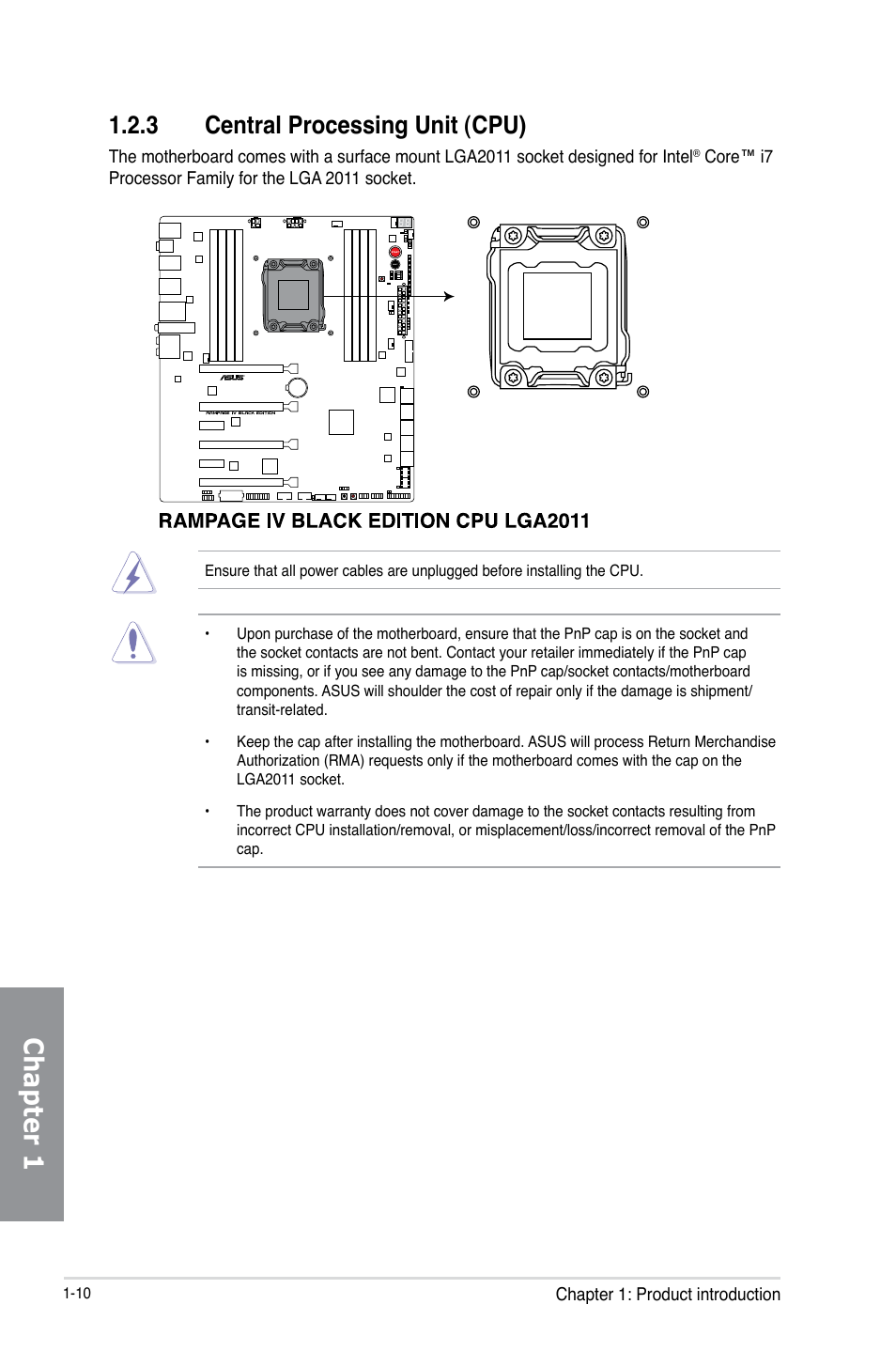 Chapter 1, 3 central processing unit (cpu) | Asus RAMPAGE IV BLACK EDITION User Manual | Page 26 / 222
