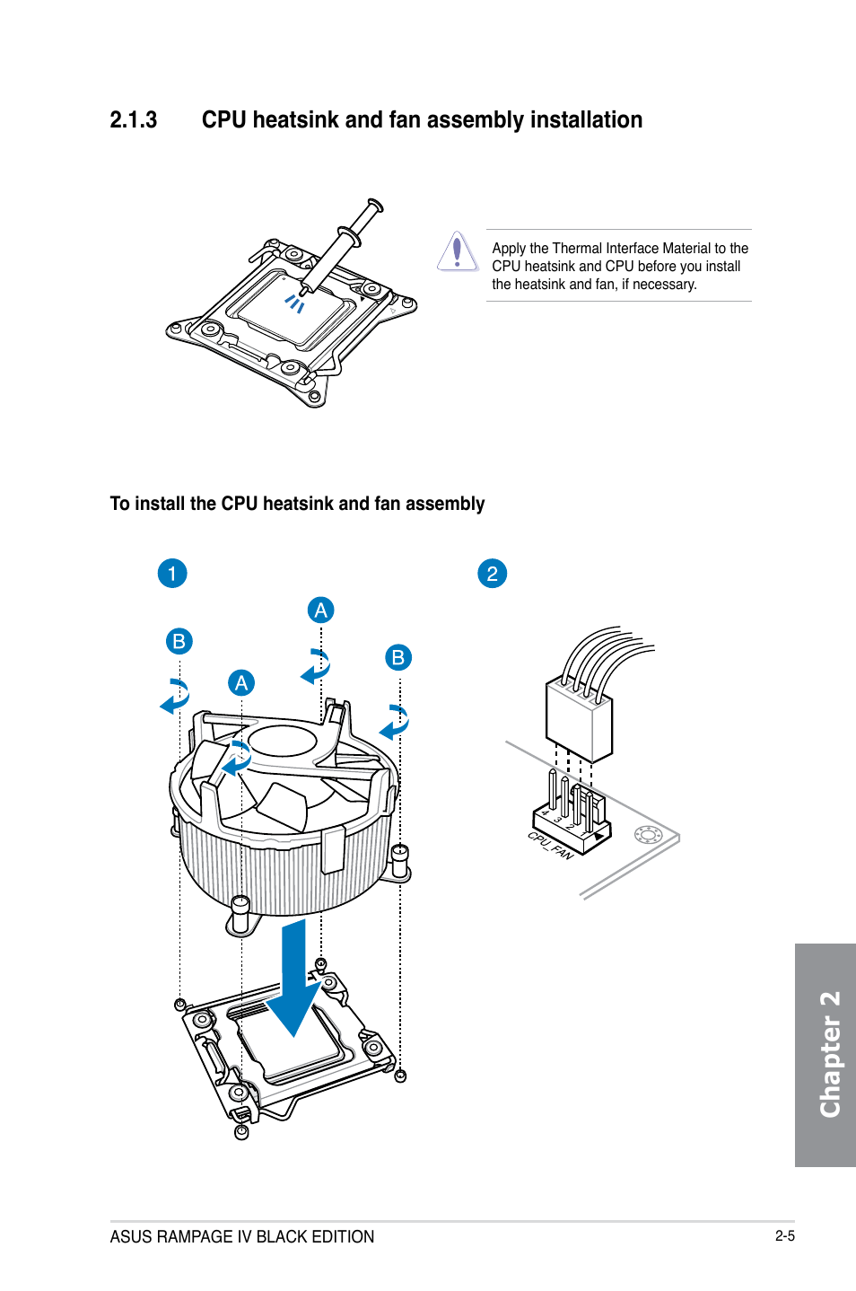 Chapter 2, 3 cpu heatsink and fan assembly installation | Asus RAMPAGE IV BLACK EDITION User Manual | Page 71 / 222