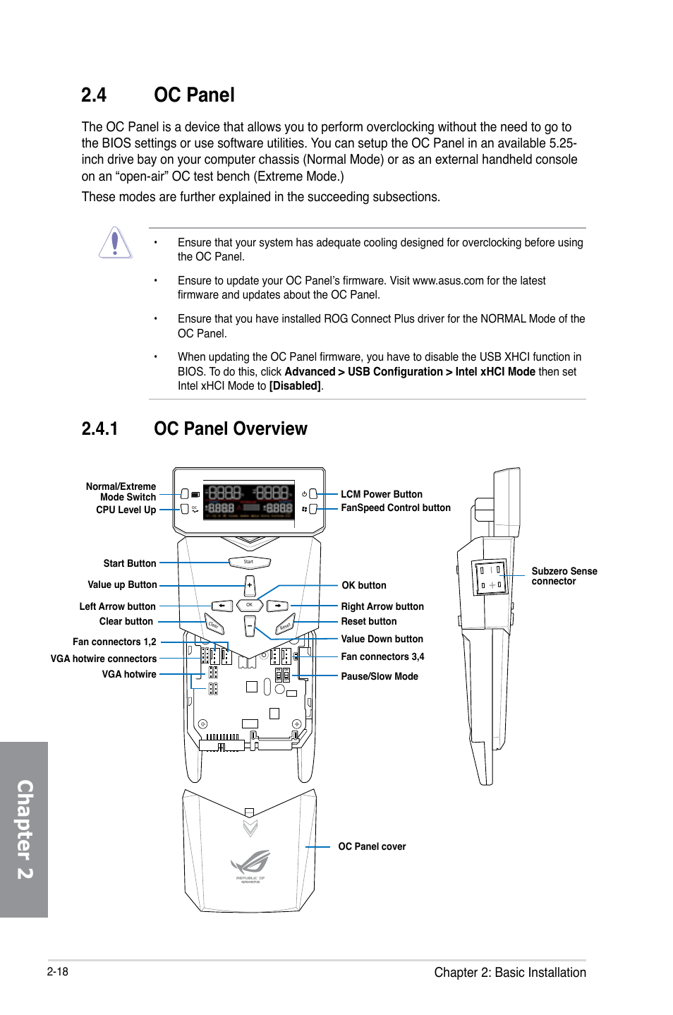 Chapter 2 2.4 oc panel, 1 oc panel overview, Chapter 2: basic installation | Asus RAMPAGE IV BLACK EDITION User Manual | Page 84 / 222